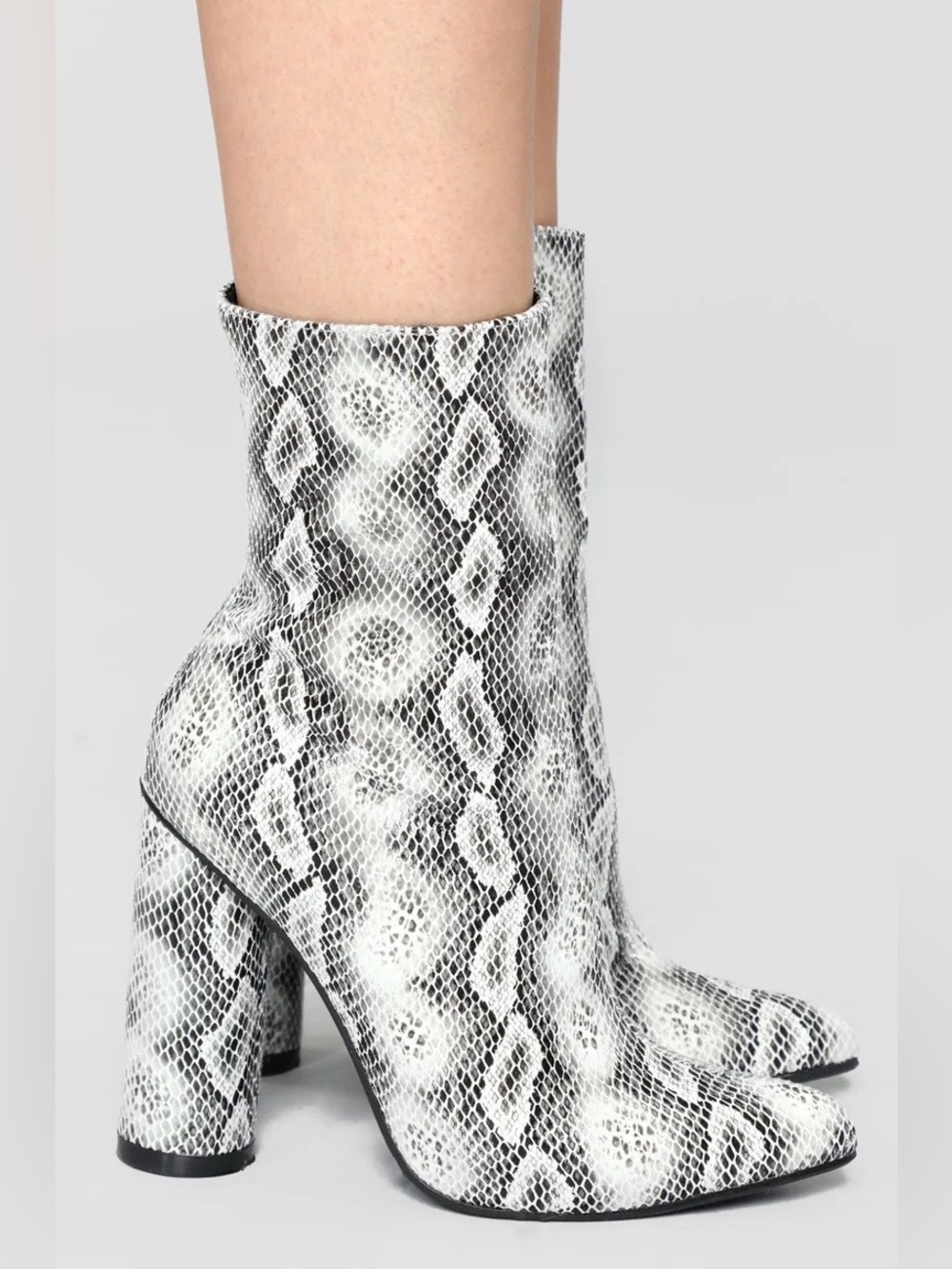 Fashion Nova Midnight Lover Snake Print Ankle Boots - Size 11